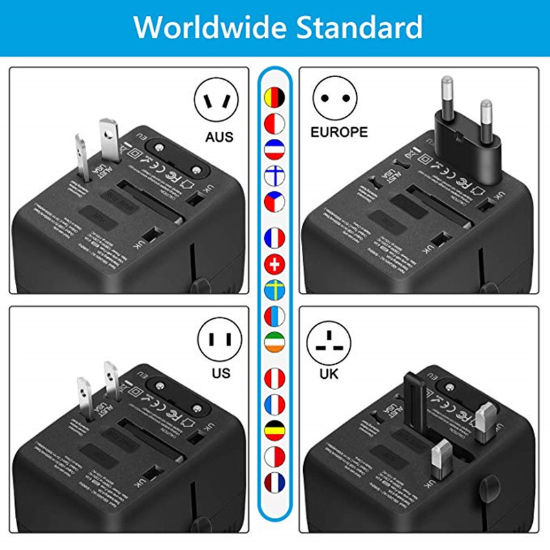 PD 범용 여행 어댑터 하나 국제 벽 충전기 AC 플러그 어댑터 5A 스마트 전원 및 3.0A USB Type-C 미국 EU 영국 AUS